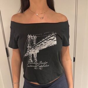 John Galt Brandy Melville M Brooklyn Bridge Graphic Crop Top Faded Distressed